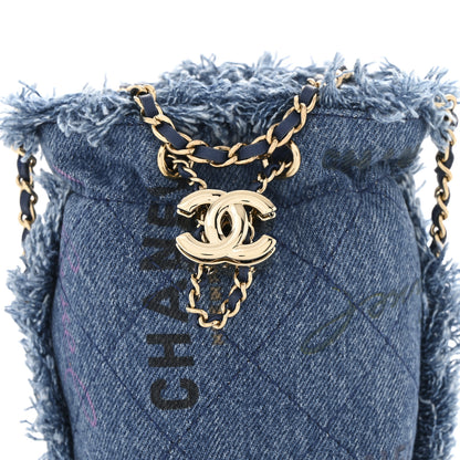 Chanel Denim Quilted Mood Mini Bucket With Chain Blue Multicolor 8 of 10