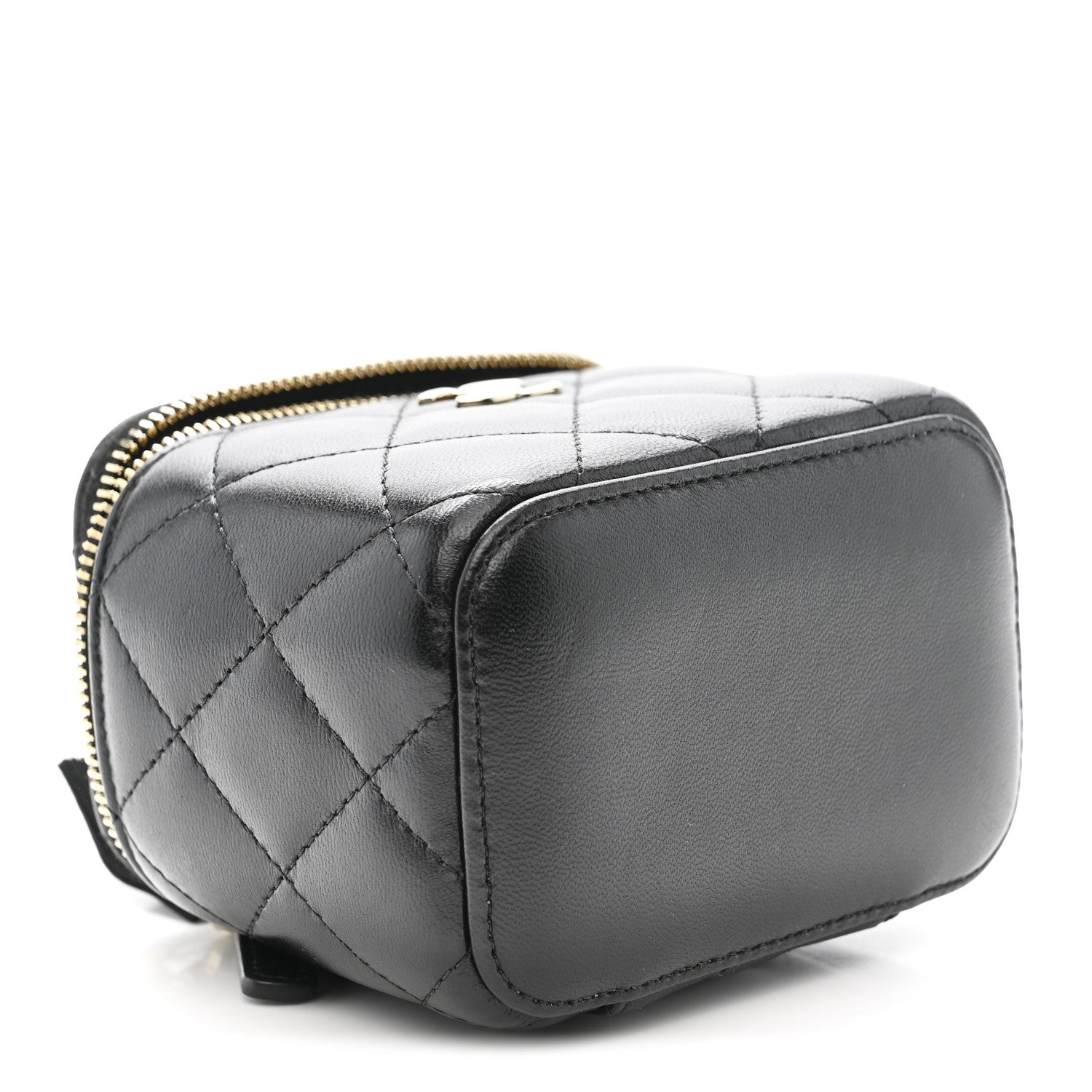 Chanel Lambskin Quilted Mini Camellia Bow Vanity Case With Chain Black 4 of 10