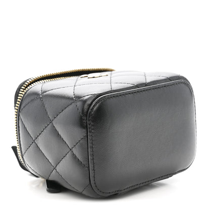 Chanel Lambskin Quilted Mini Camellia Bow Vanity Case With Chain Black 4 of 10