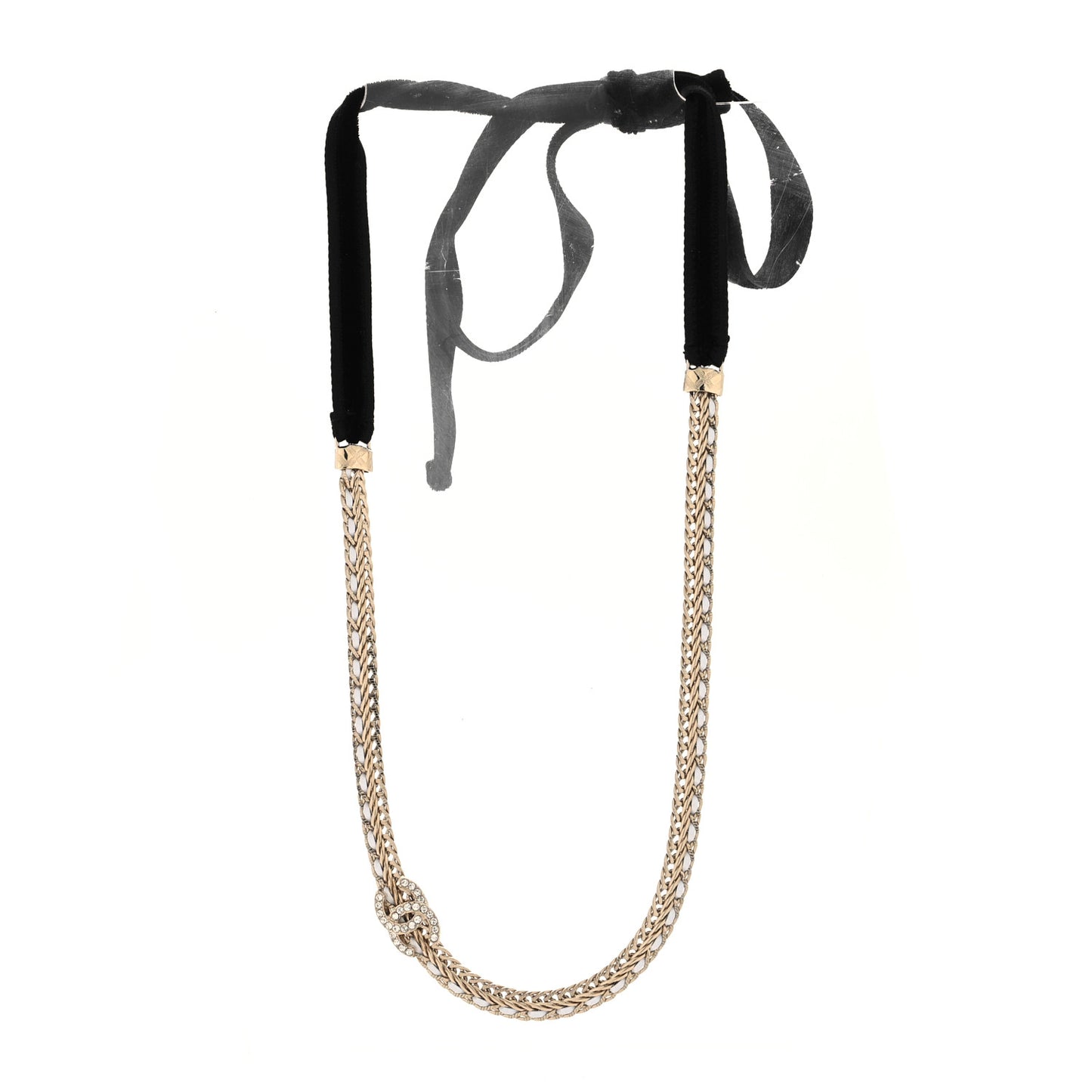 Metal Lambskin Crystal CC Choker Gold White