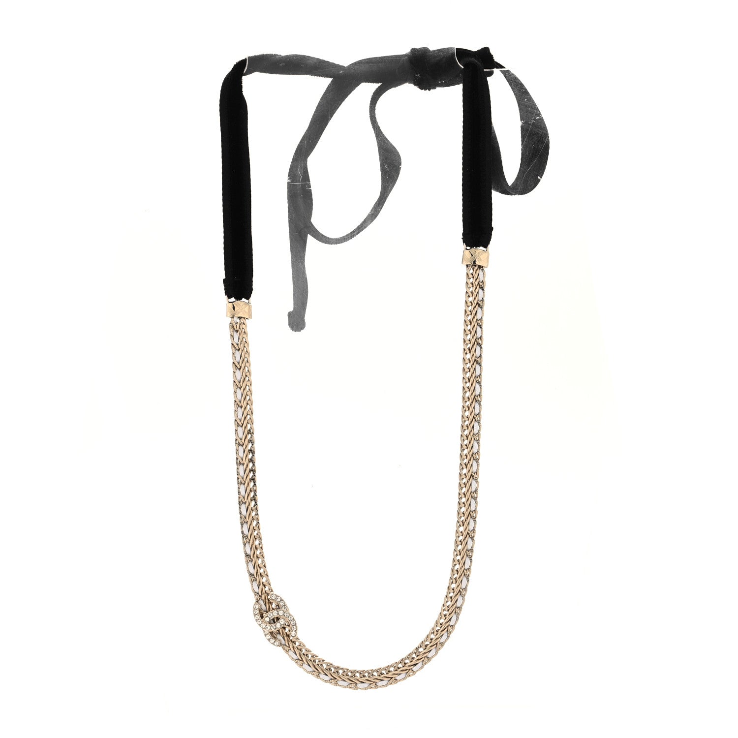 Chanel Metal Lambskin Crystal CC Choker Gold White 2 of 3