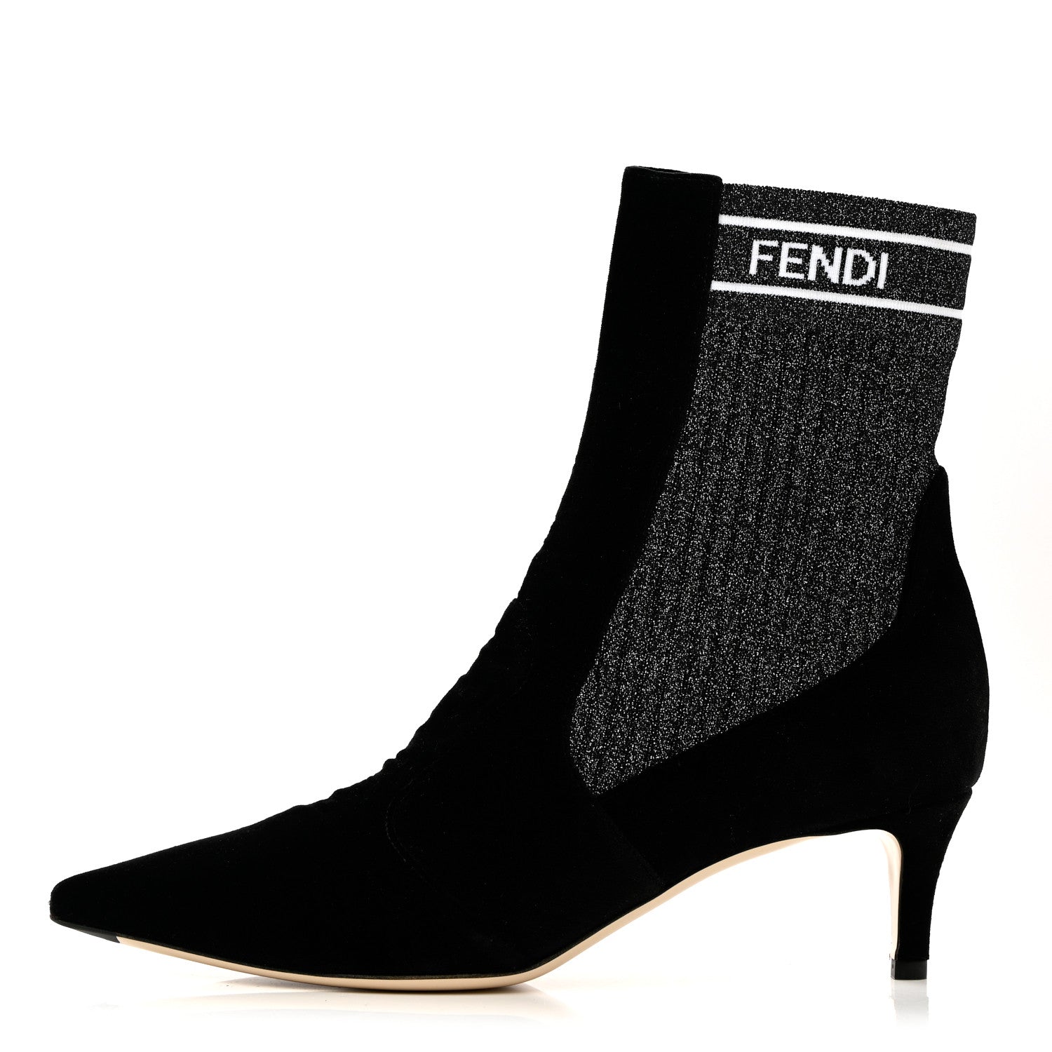 Fendi Velvet Lurex Rockoko Low Heel Sock Boots 39.5 Black 1 of 10