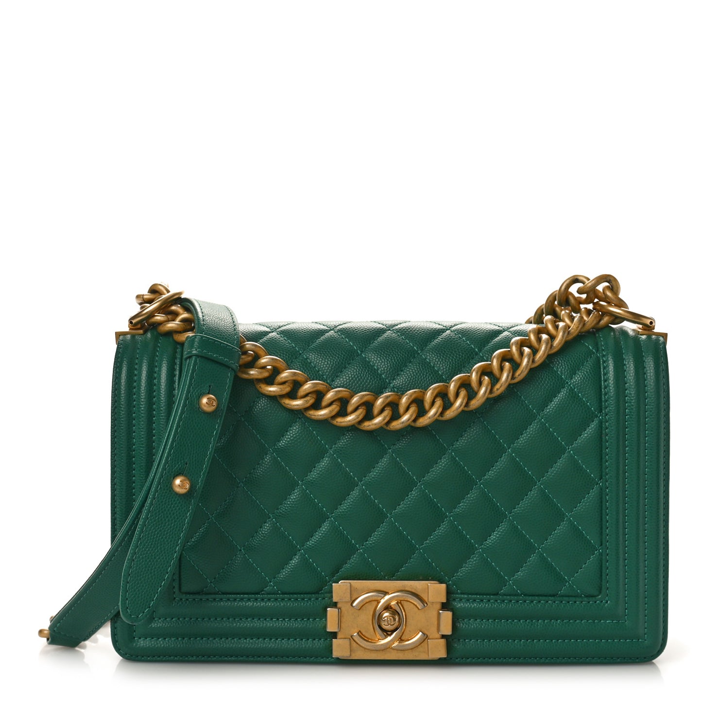 Caviar Quilted Medium Boy Flap Dark Green