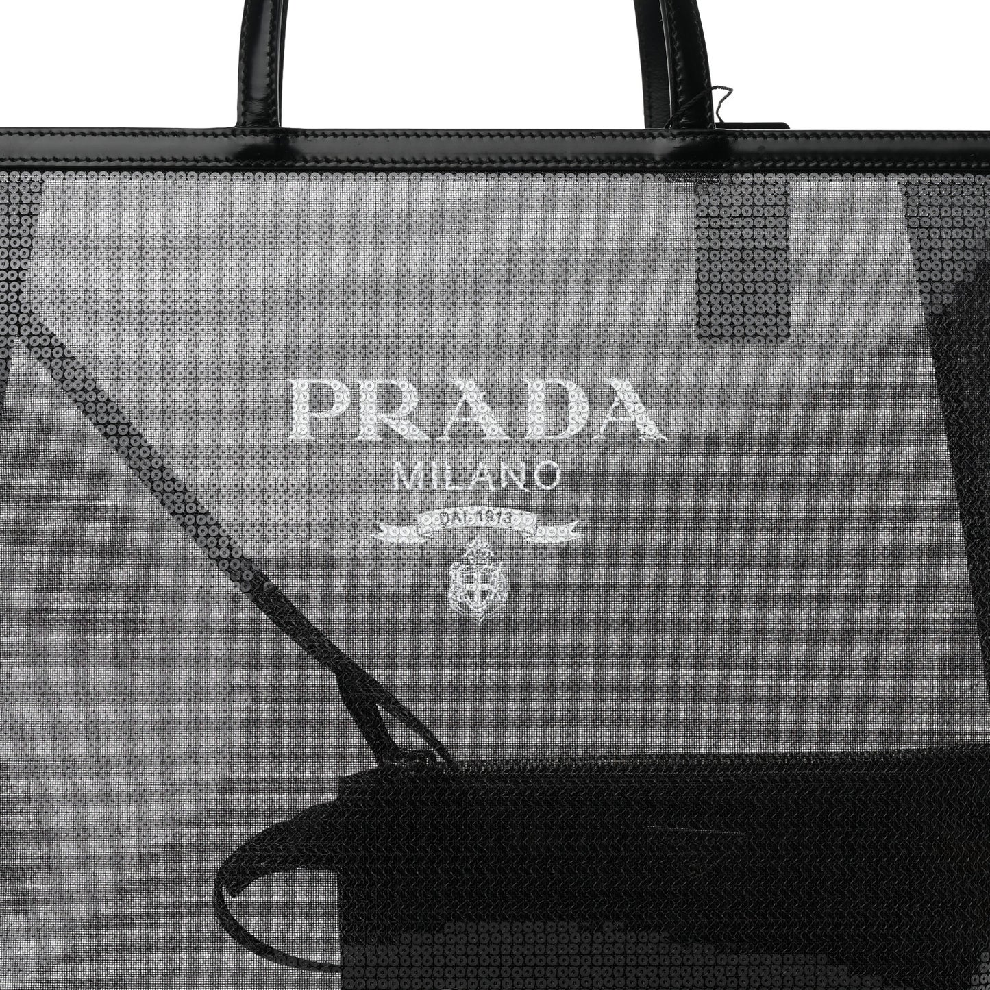 Mesh Sequin Spazzolato Logo Tote Black