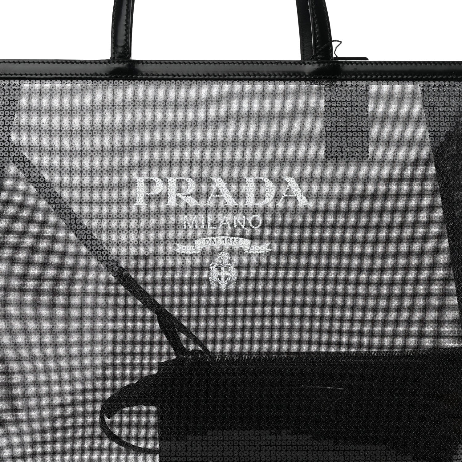 Prada Mesh Sequin Spazzolato Logo Tote Black 9 of 15