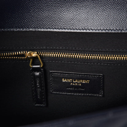 Saint Laurent Grain De Poudre Matelasse Chevron Large Monogram Satchel Midnight Blue 6 of 10