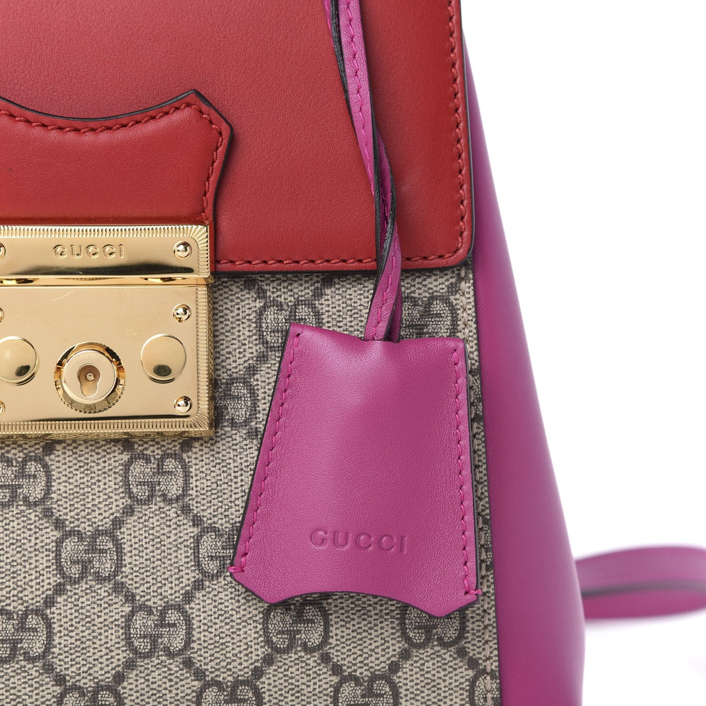 GG Supreme Monogram Calfskin Padlock Backpack Beige Hibiscus Red New Rosette