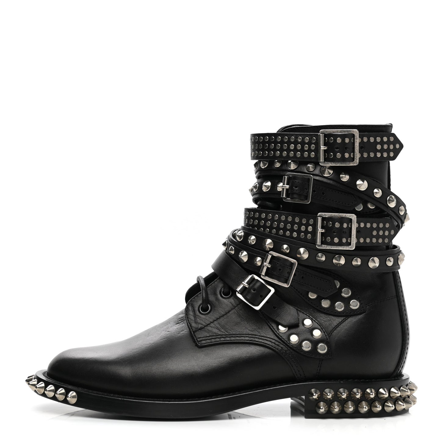 Smooth Calfskin Studded Womens Punk Ranger Boots 39.5 Black