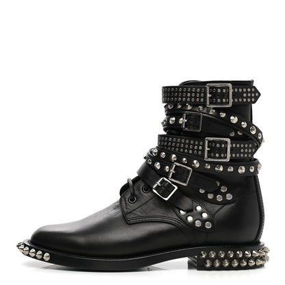 Saint Laurent Smooth Calfskin Studded Womens Punk Ranger Boots 39.5 Black 1 of 11