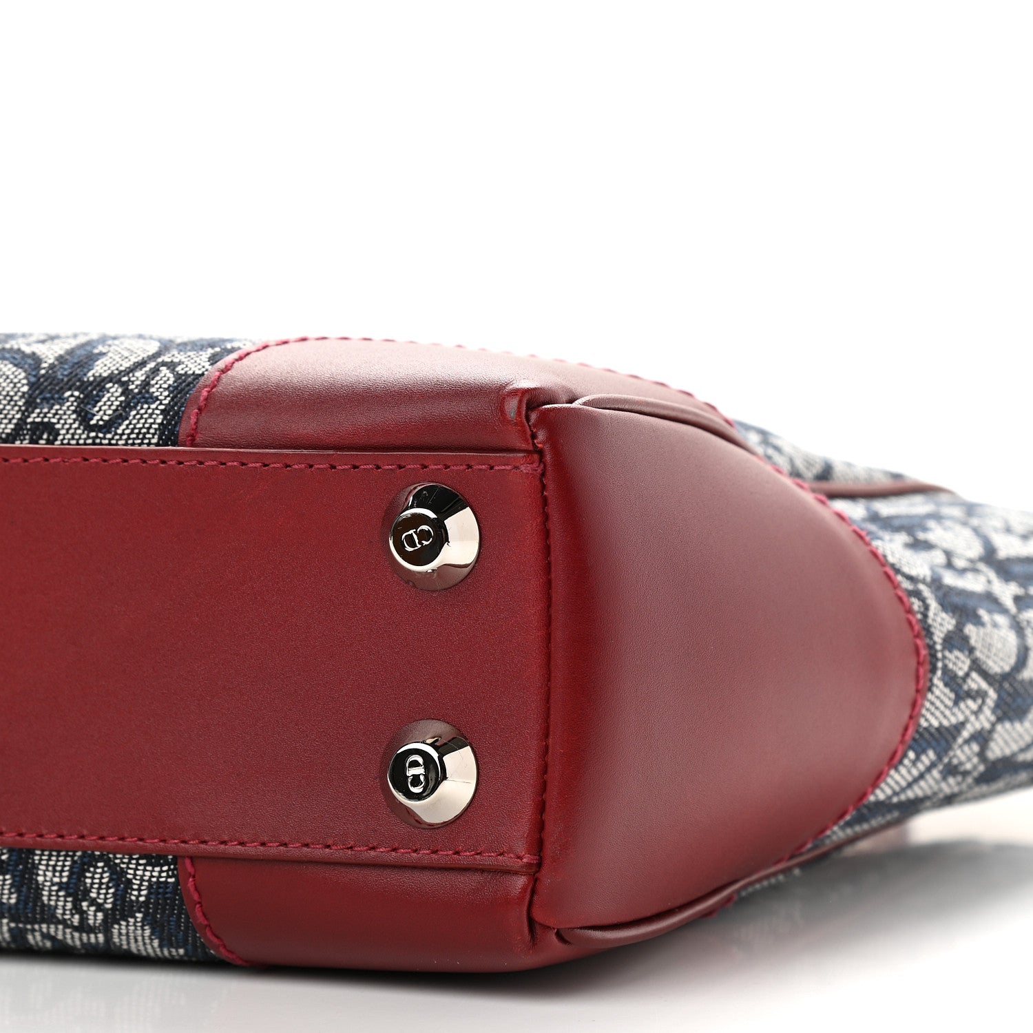 Christian Dior Denim Calfskin Monogram Tote Navy Blue Red 8 of 9