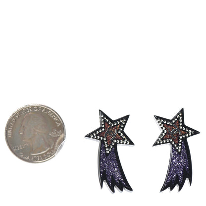 Chanel Resin Crystal CC Shooting Star Earrings Silver Purple 2 of 5