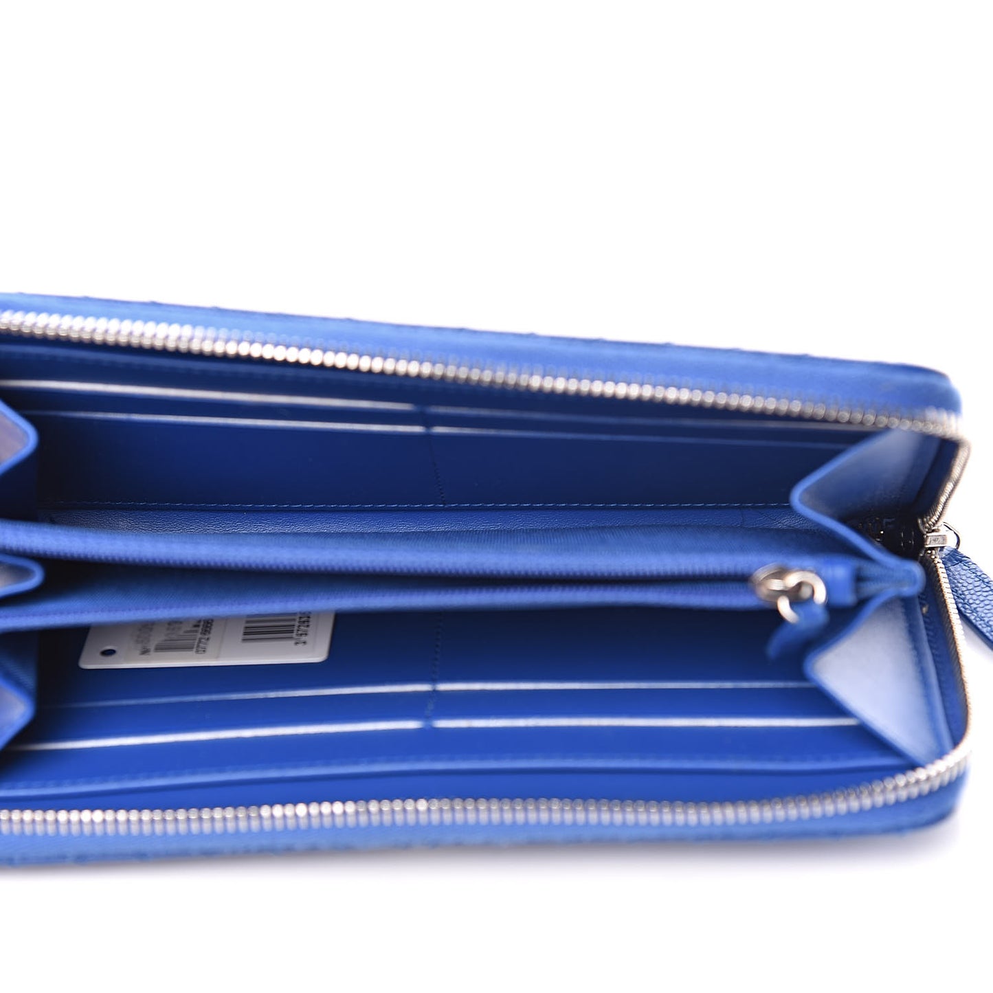 Caviar Chevron Quilted Large Gusset Zip Around Wallet Bright Blue