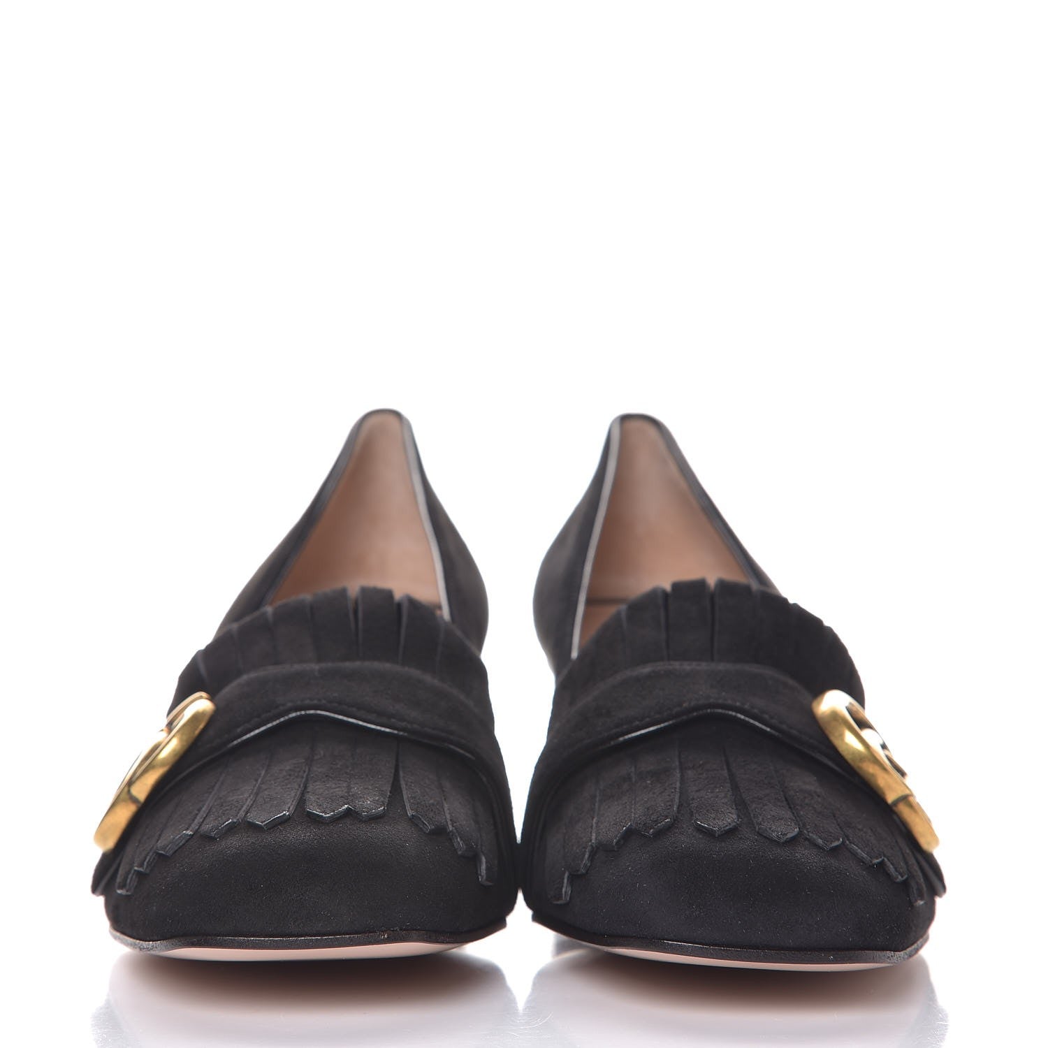Gucci Kid Scamosciato GG Marmont Fringe 50mm Loafer Pumps 38 Black 4 of 20