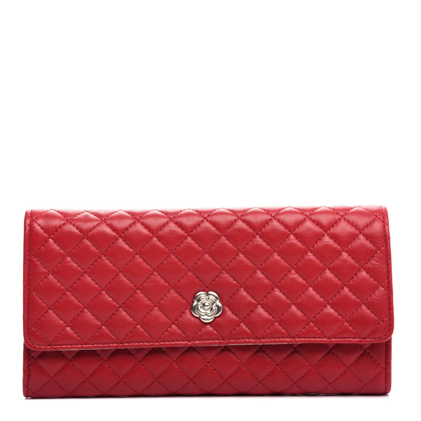 Lambskin Quilted Camellia Tri Fold Jewelry Case Red