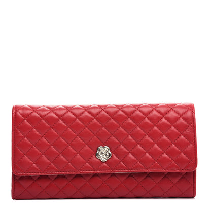 Chanel Lambskin Quilted Camellia Tri Fold Jewelry Case Red 1 of 7