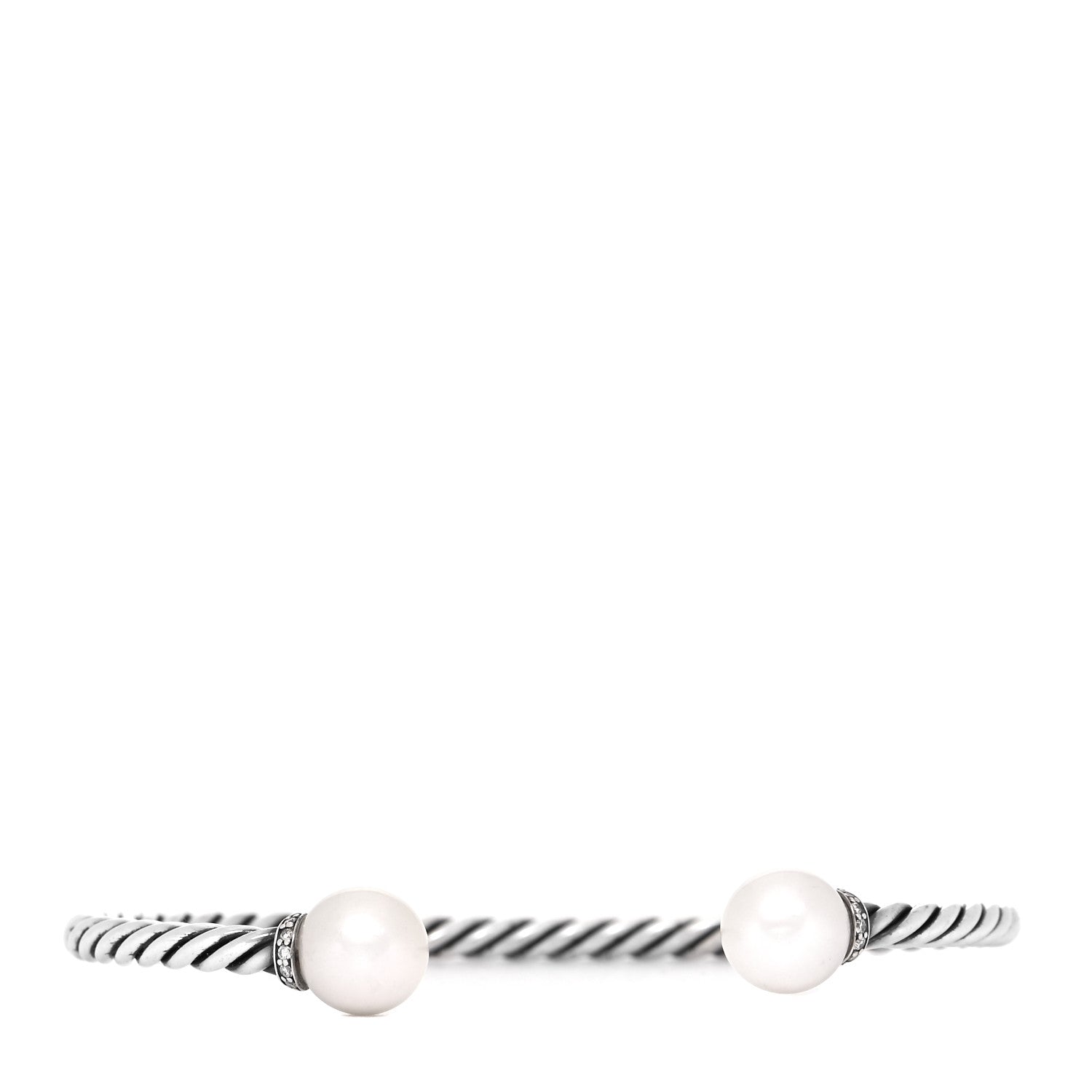 David Yurman Sterling Silver Diamond Pearl 9mm Solari Bracelet 1 of 6