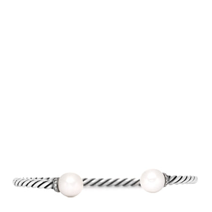 David Yurman Sterling Silver Diamond Pearl 9mm Solari Bracelet 1 of 6