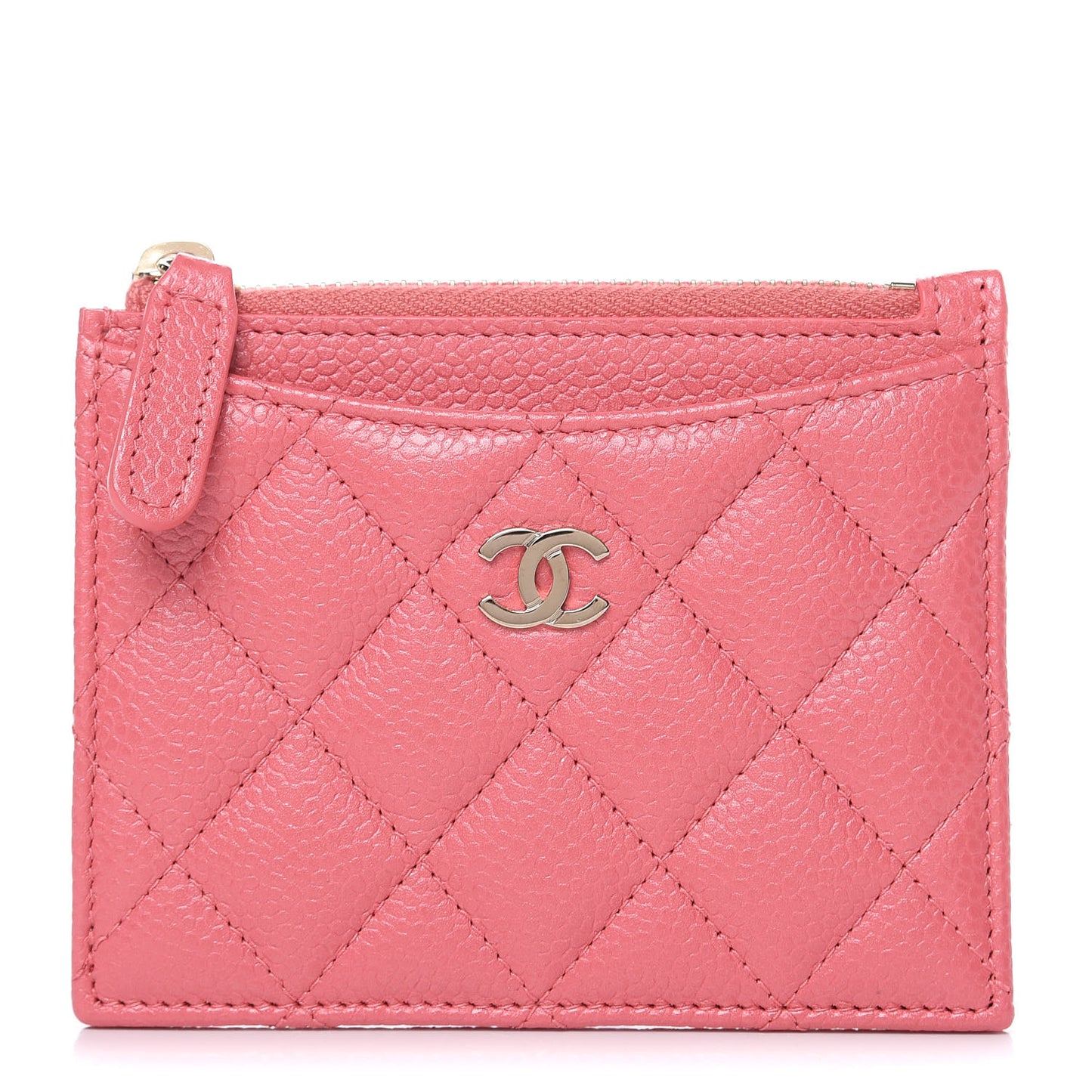 Caviar Quilted CC Zip Card Holder Pink