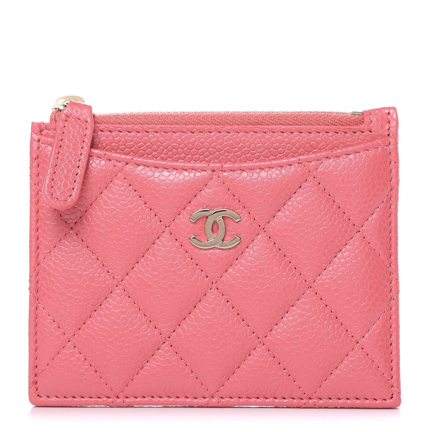 Chanel Caviar Quilted CC Zip Card Holder Pink 1 of 8