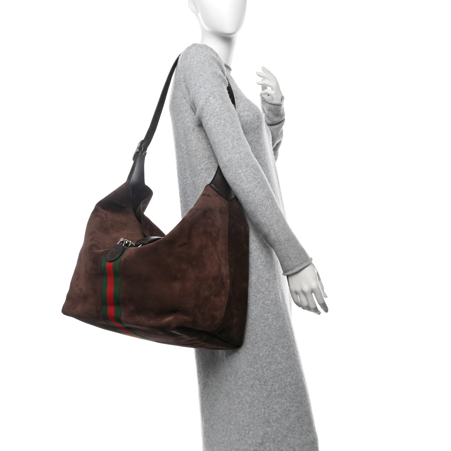 Suede Textured Dollar Calfskin Web Medium Jackie 1961 Crossbody Bag Brown