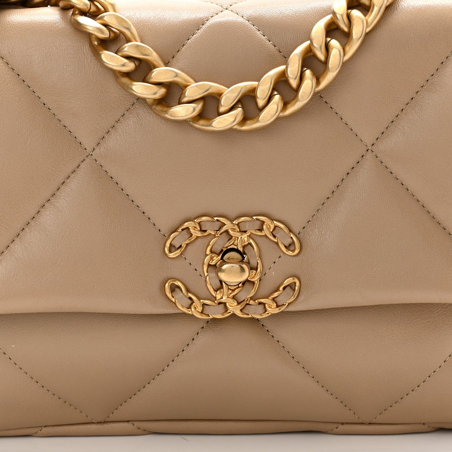 Lambskin Quilted Medium Chanel 19 Flap Dark Beige