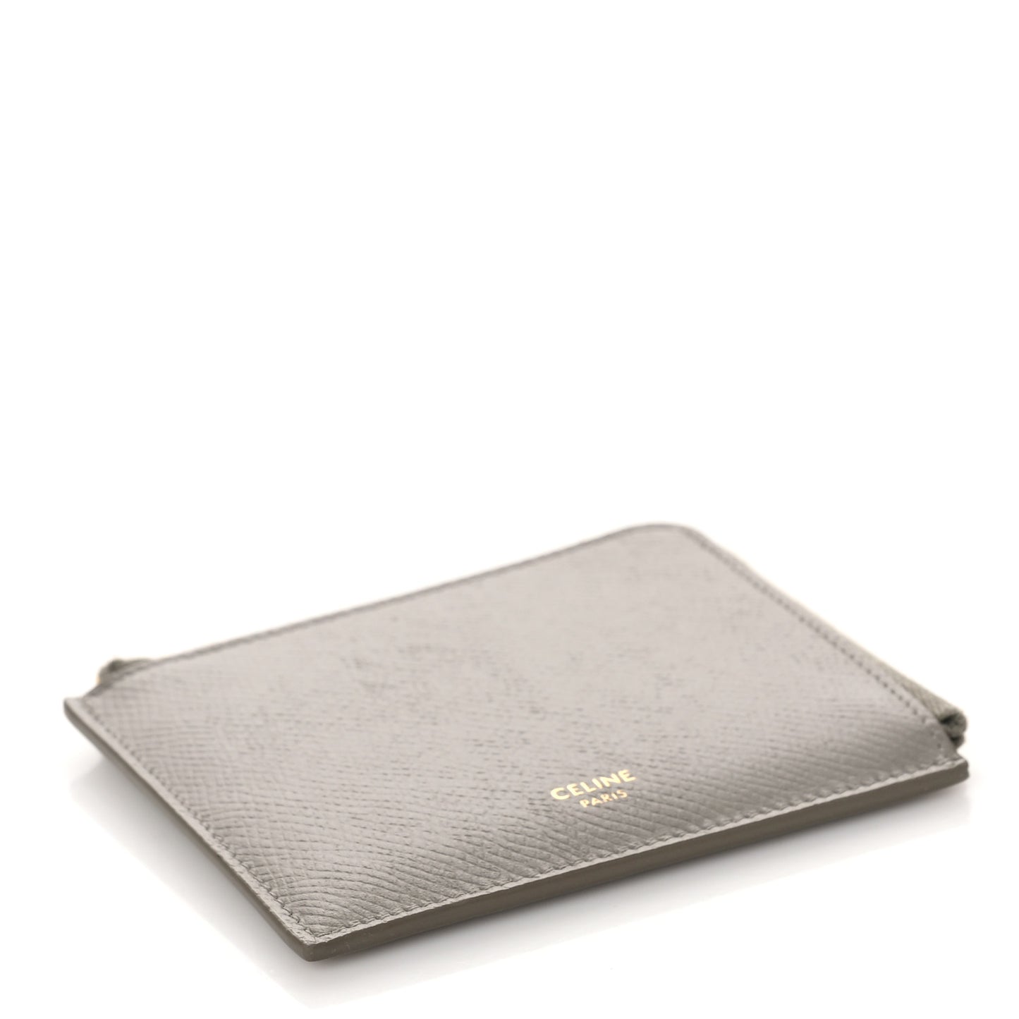 Drummed Calfskin Medium Half Zip Multifunction Wallet Coin Purse Taupe