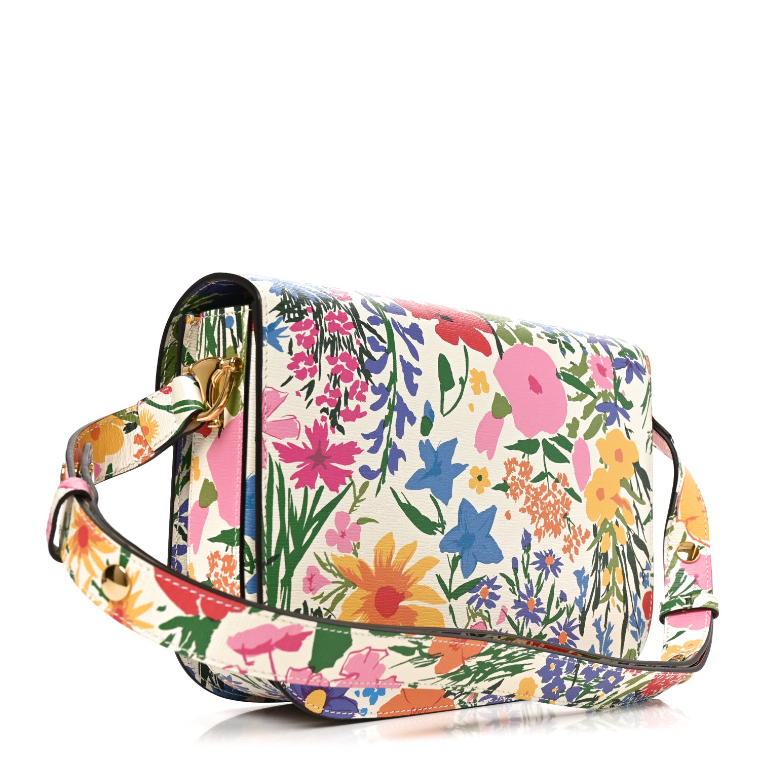 Gucci X KEN SCOTT New Shangai Calfskin Jardin D'Avril Floral Print Horsebit 1955 Shoulder Bag Ivory Pink Wild Rose 2 of 9