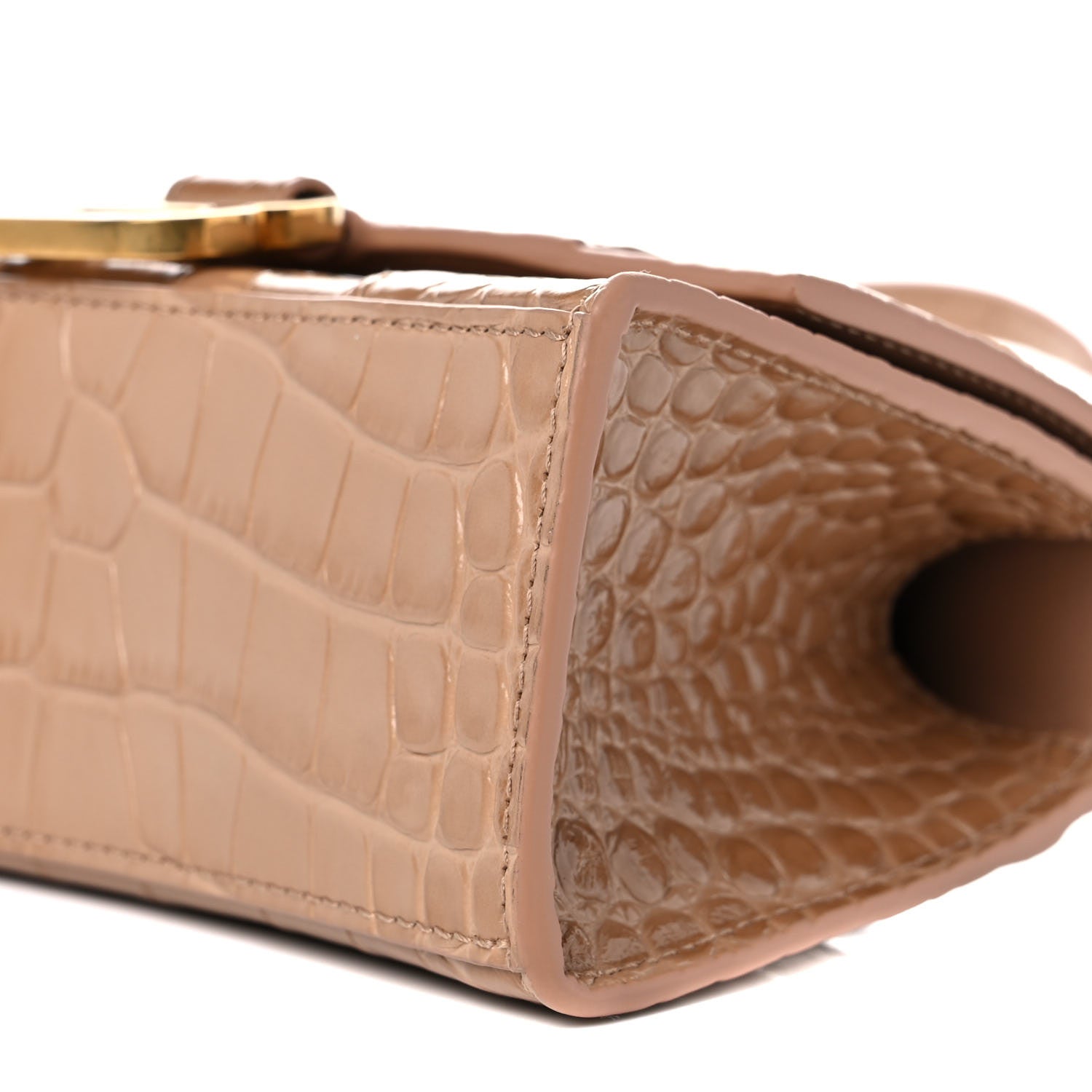 Balenciaga Shiny Calfskin Crocodile Embossed Hourglass Top Handle Bag XS Nude Beige 9 of 9