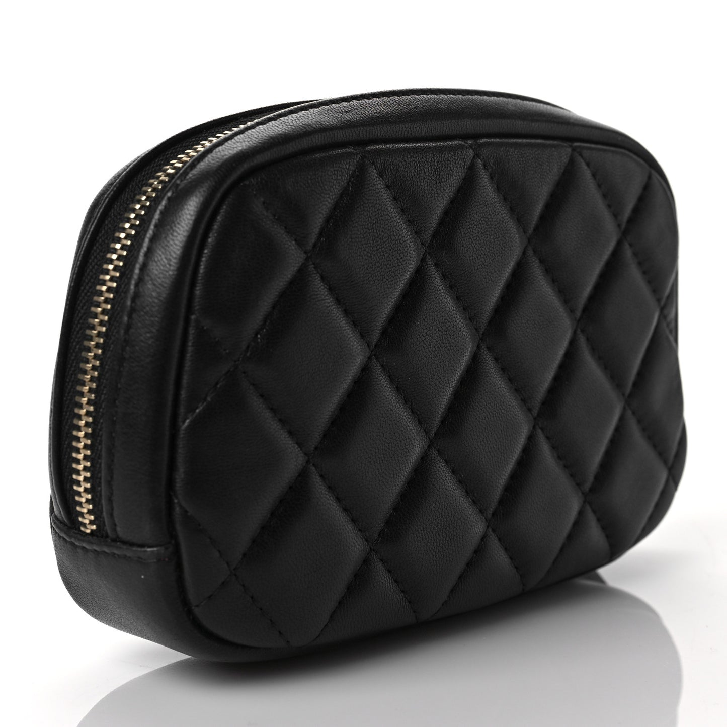 Lambskin Quilted Small Curvy Pouch Cosmetic Case Black