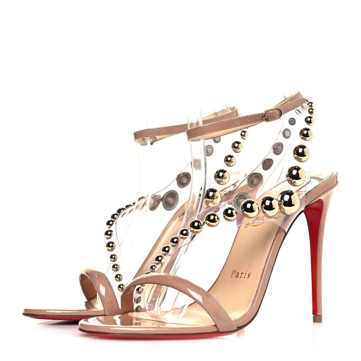 Christian Louboutin Patent PVC Corinetta 100 Sandals 38 Nude 3 of 7