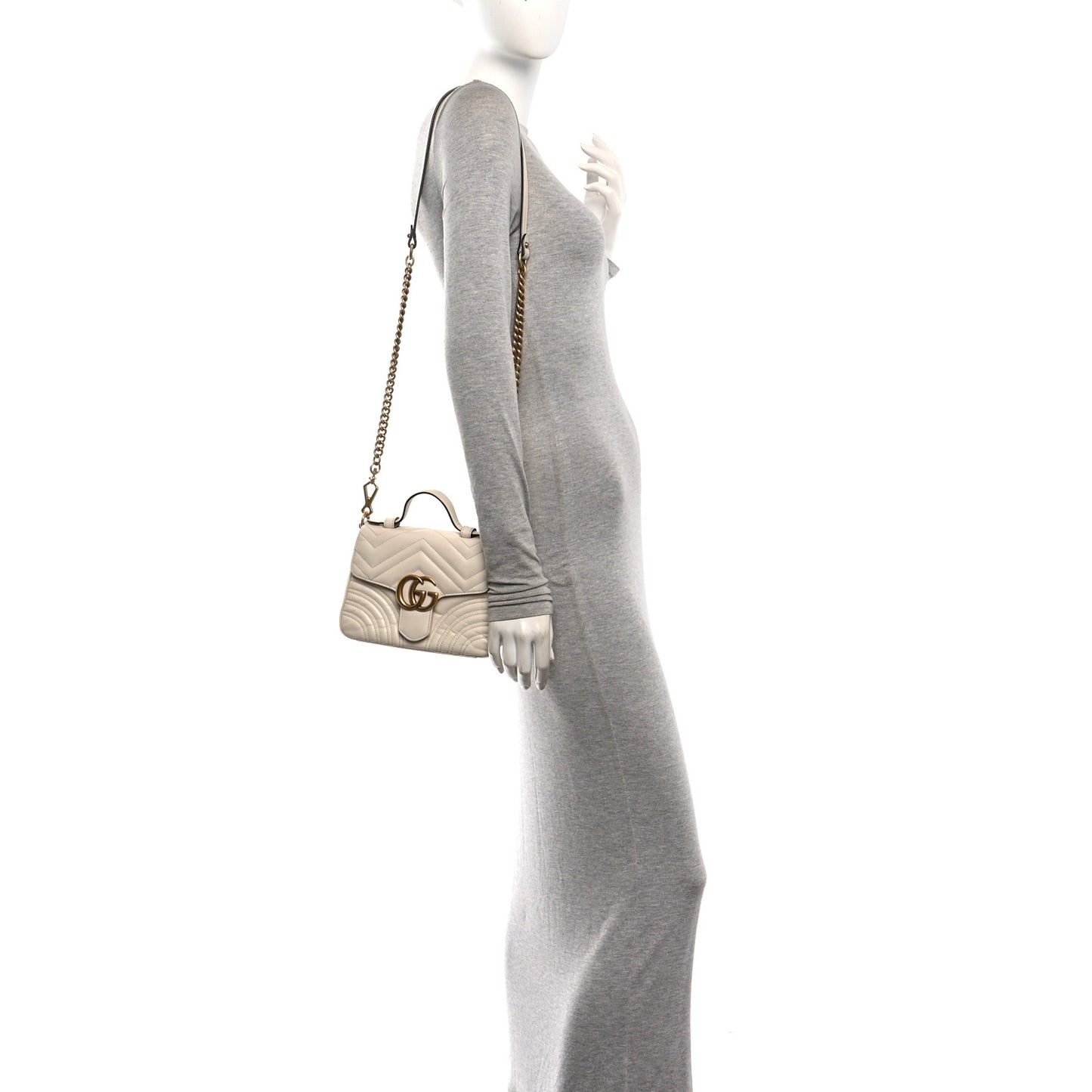 Calfskin Matelasse Mini GG Marmont Top Handle Shoulder Bag White