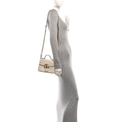 Gucci Calfskin Matelasse Mini GG Marmont Top Handle Shoulder Bag White 2 of 10