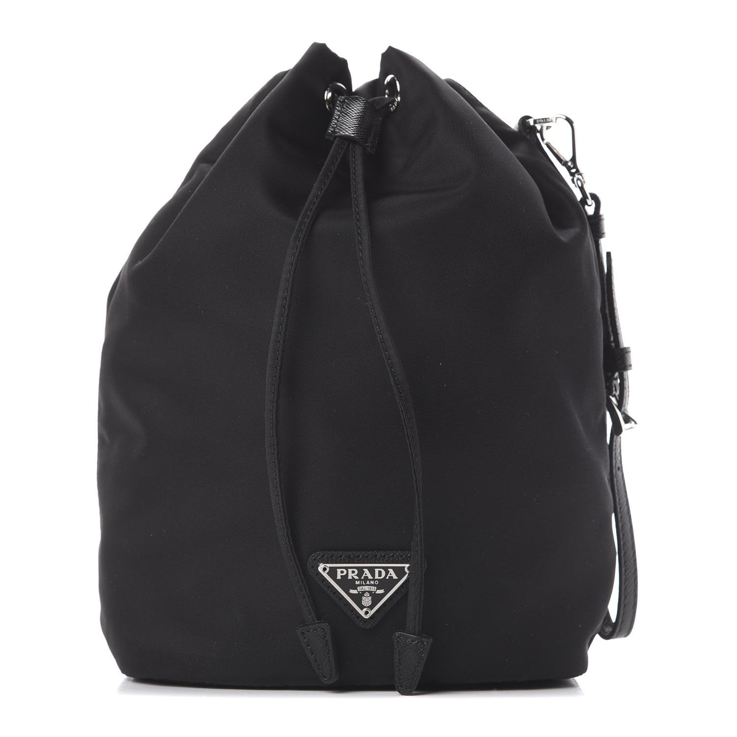 Saffiano Tessuto Nylon Vela Bucket Wristlet Black
