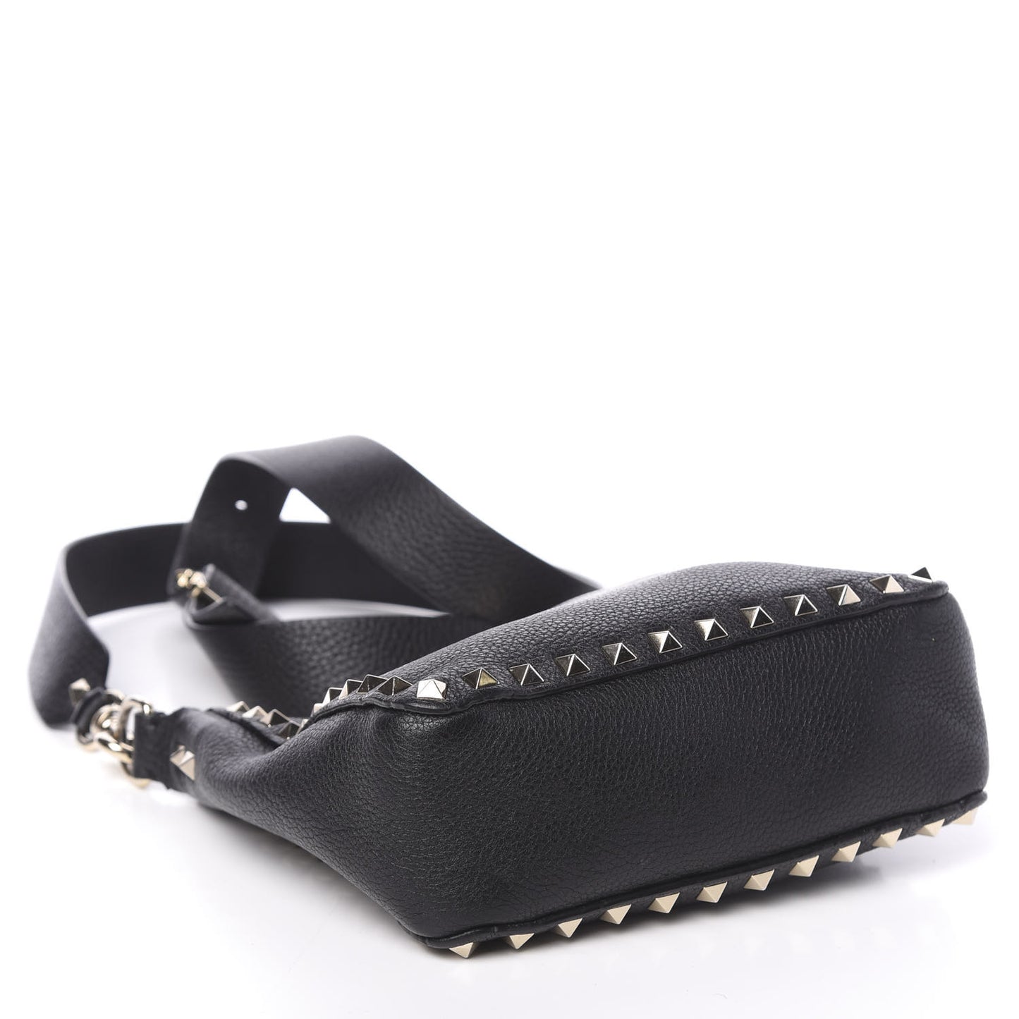 Pebbled Calfskin Mini Rockstud Flip-Lock Messenger Bag Black