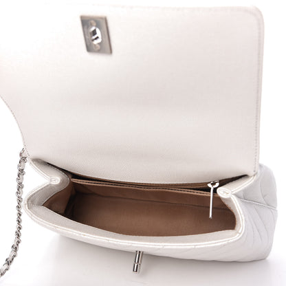 Chanel Iridescent Caviar Chevron Quilted Mini Coco Handle Flap White 5 of 10