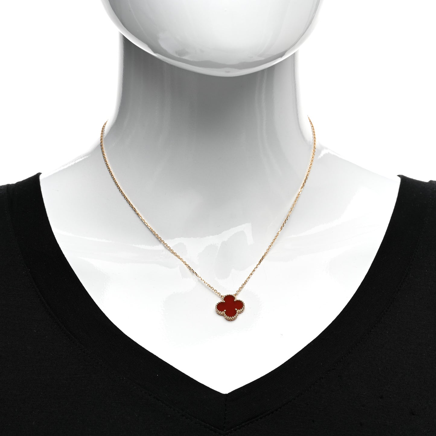 18K Yellow Gold Carnelian Vintage Alhambra Pendant Necklace