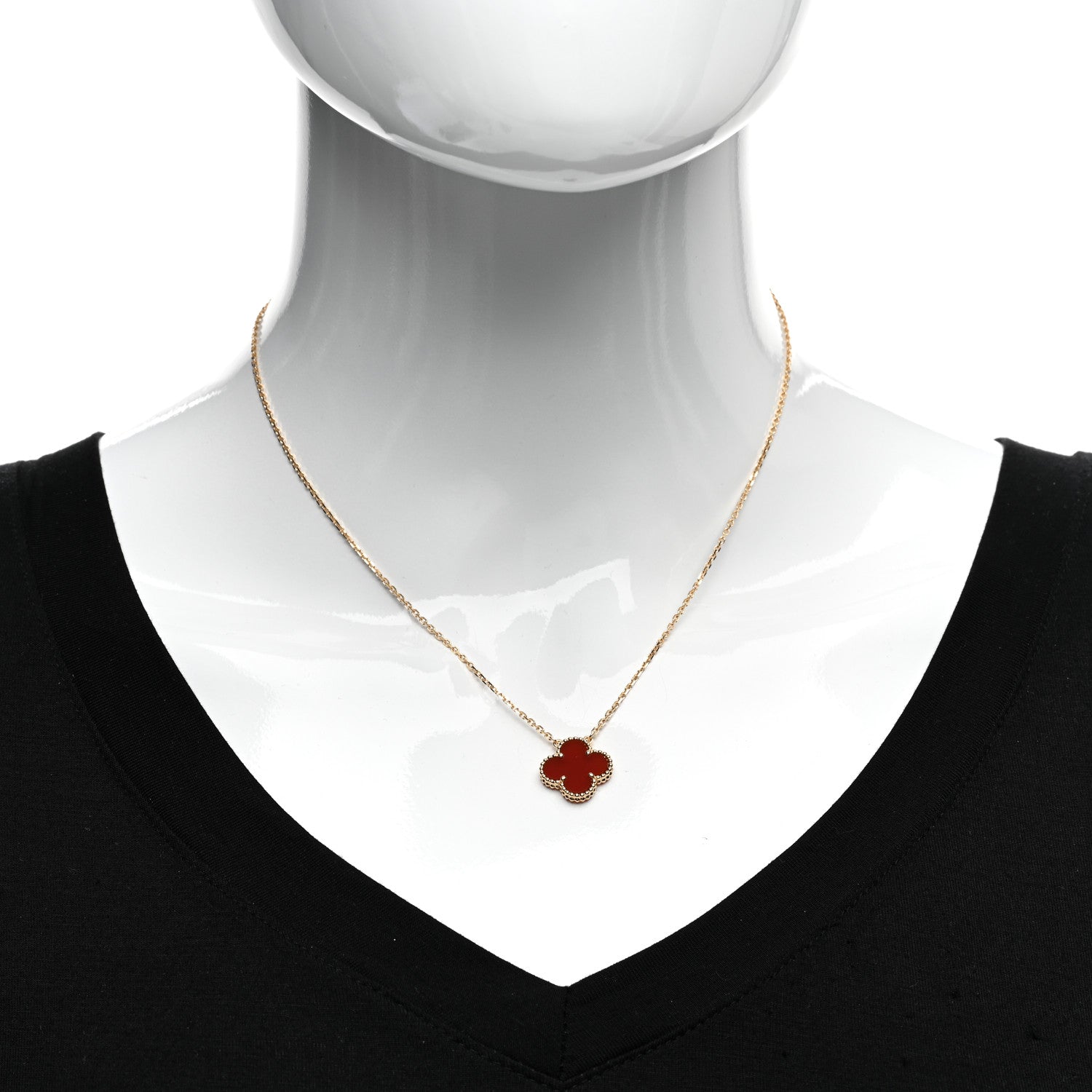 Van Cleef & Arpels 18K Yellow Gold Carnelian Vintage Alhambra Pendant Necklace 2 of 6