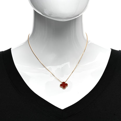 Van Cleef & Arpels 18K Yellow Gold Carnelian Vintage Alhambra Pendant Necklace 2 of 6