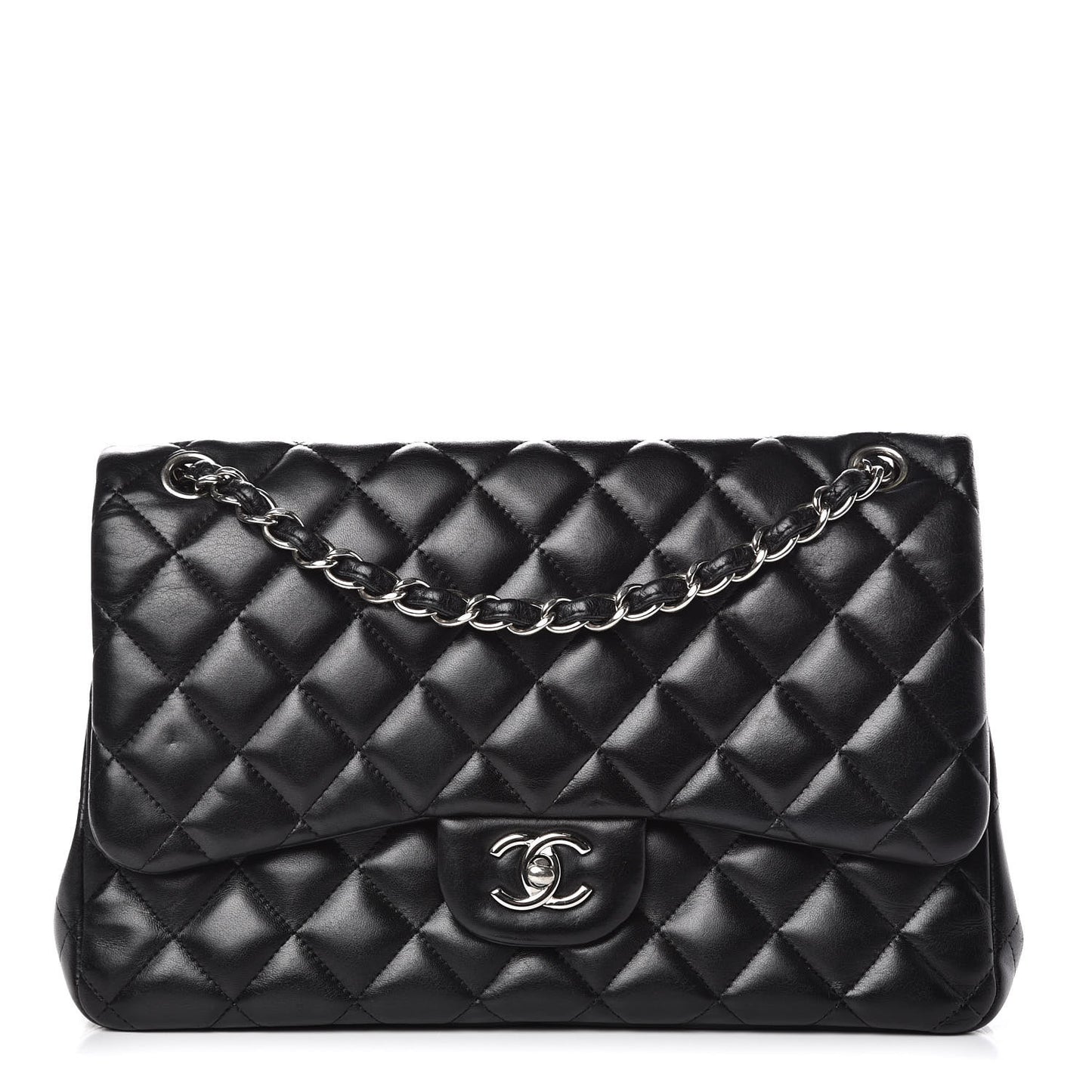 Lambskin Quilted Jumbo Double Flap Black