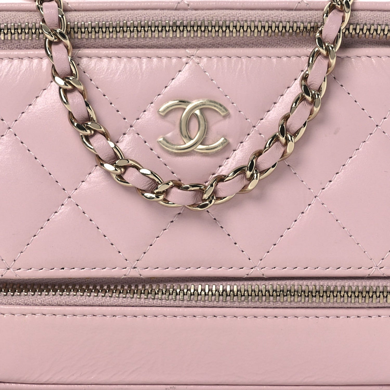 Chanel Shiny Lambskin Quilted Top Handle Vanity Case With Chain Pink 7 of 13