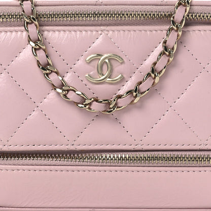 Chanel Shiny Lambskin Quilted Top Handle Vanity Case With Chain Pink 7 of 13