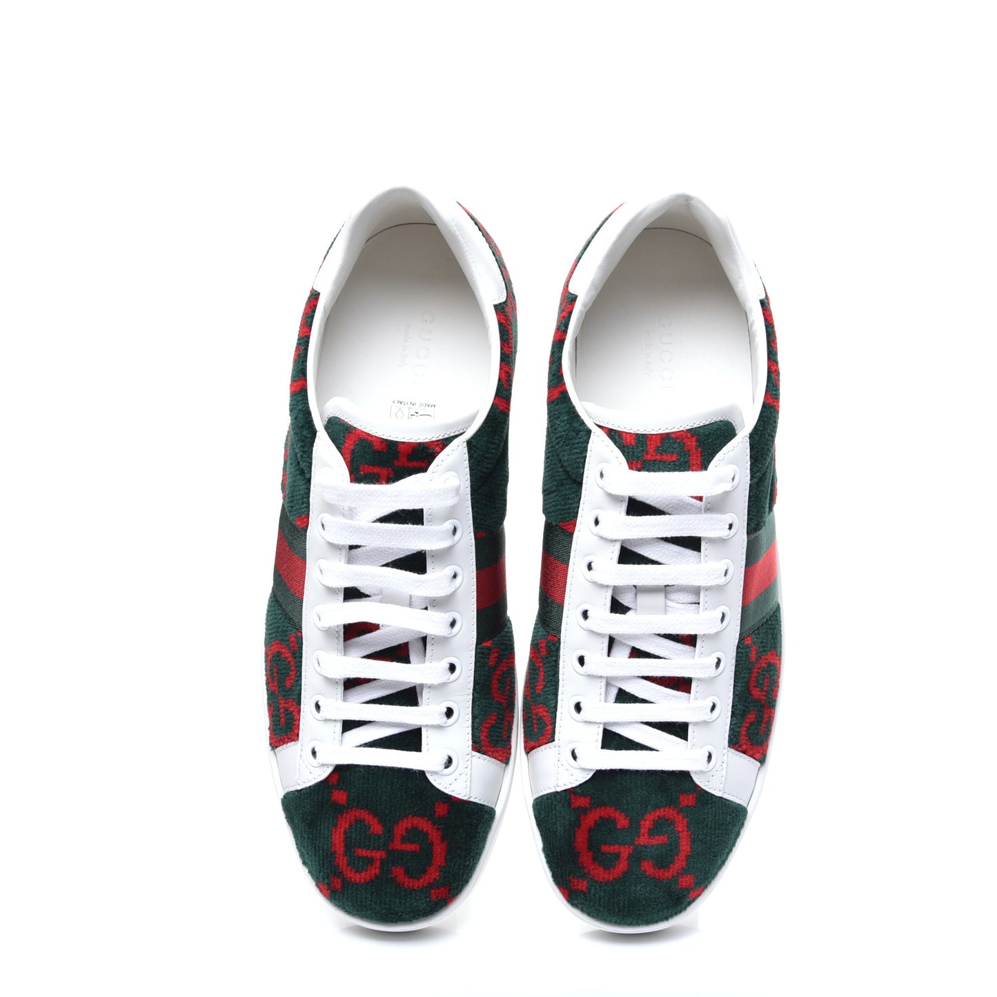 Terry Cloth GG Monogram Web Womens Ace Sneakers 39 Green Red