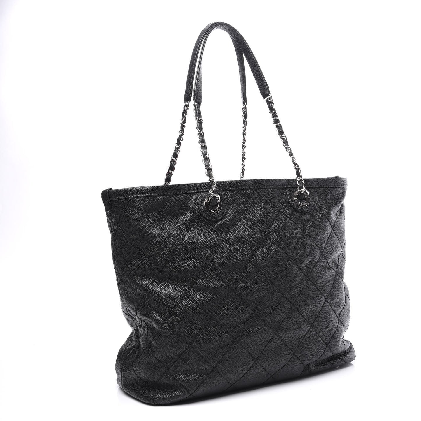 Grained Calfskin Quilted Small Daily Shopping Tote Black