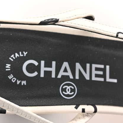 Chanel Printed Lambskin Cap Toe CC Slingback Pumps 38 Black White 8 of 10