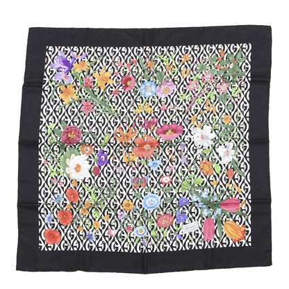 Gucci Silk Rhombus Flora Scarf Black Multicolor 1 of 4