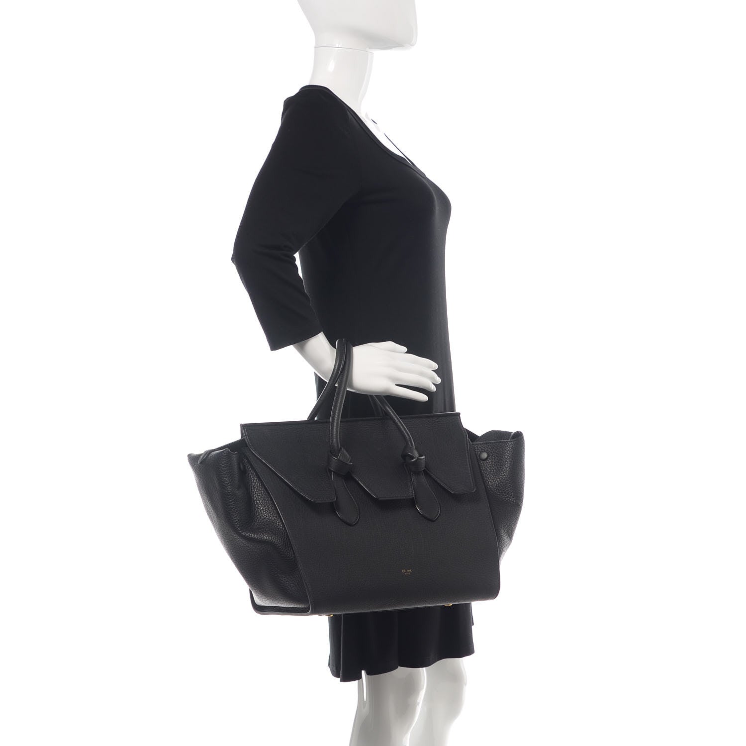 Celine Crisped Calfskin Medium Tie Knot Tote Black 3 of 15