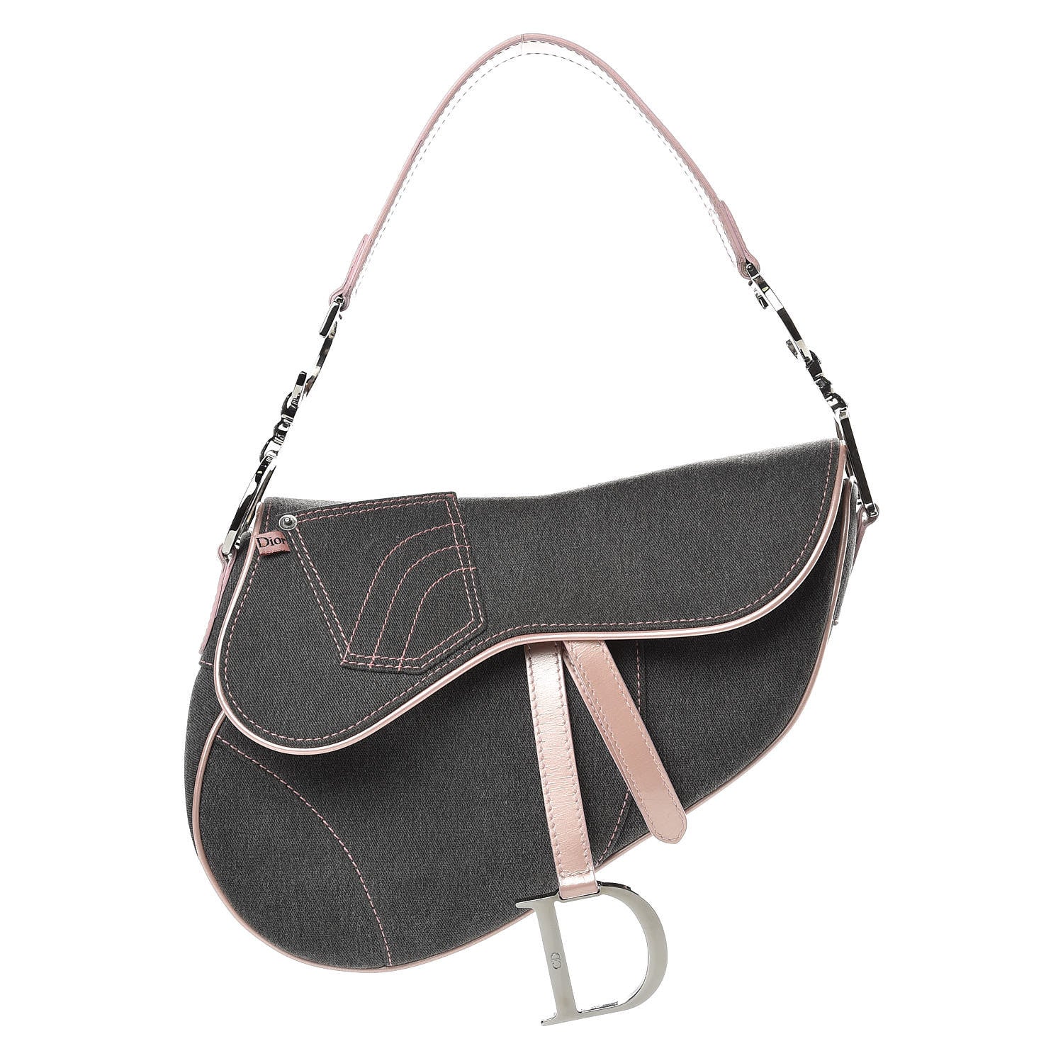Christian Dior Patent Denim Jeans Saddle Bag Grey Pink 1 of 12