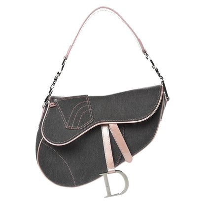 Christian Dior Patent Denim Jeans Saddle Bag Grey Pink 1 of 12