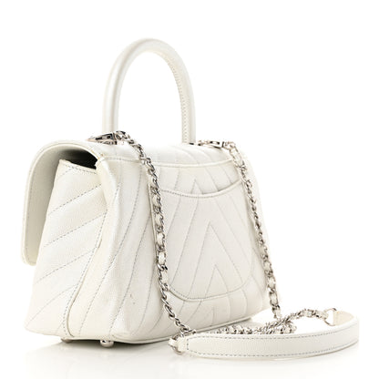 Chanel Iridescent Caviar Chevron Quilted Mini Coco Handle Flap White 3 of 12