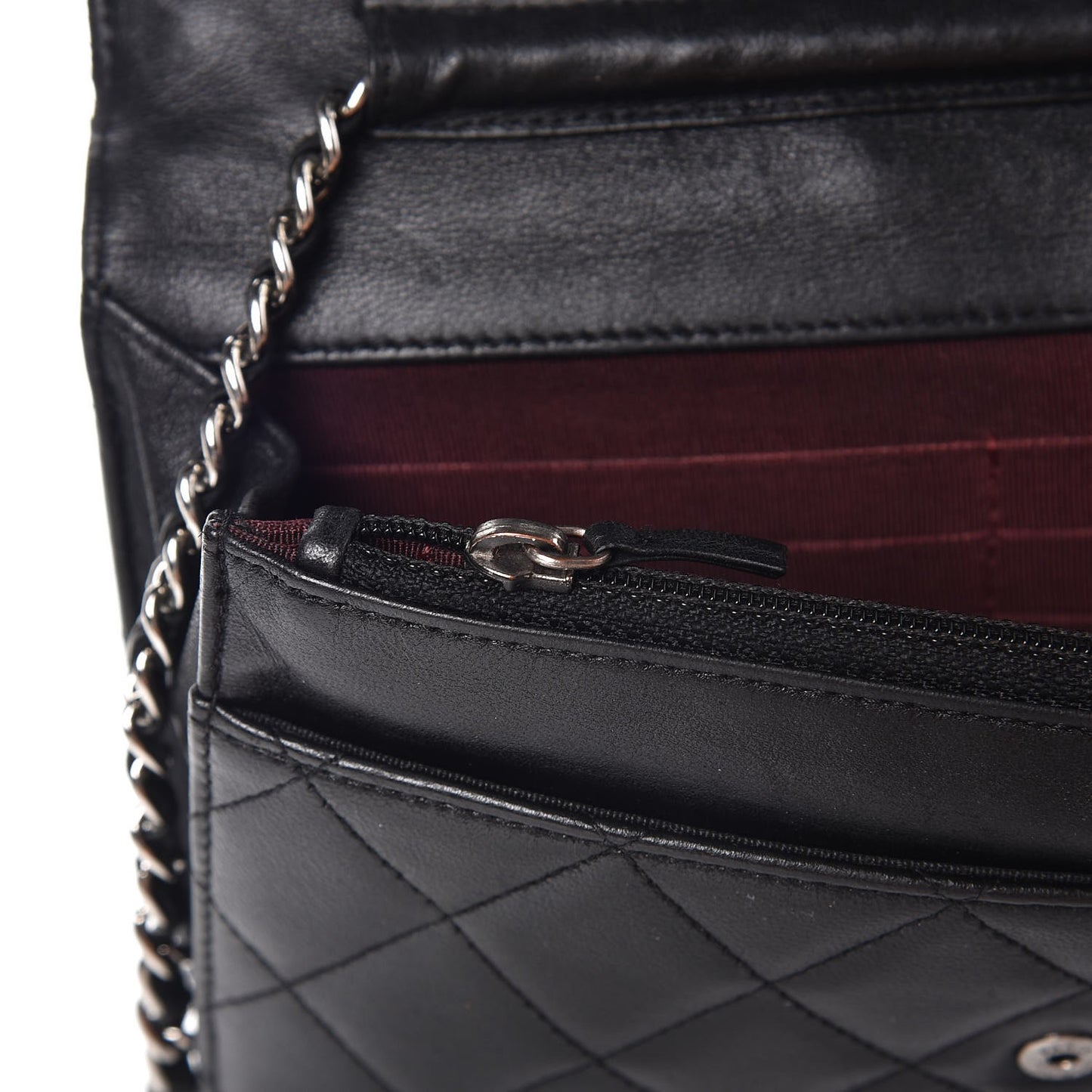Lambskin Quilted Wallet On Chain WOC Black